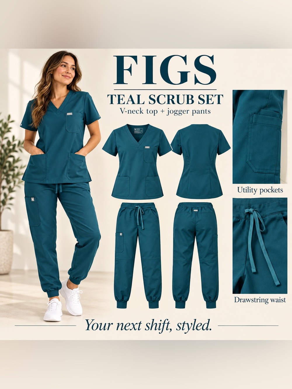 FIGS Teal V-Neck Top and Jogger Scrub Set
Technical collection